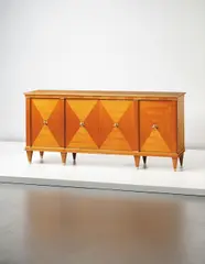 André Arbus, Sideboard, 1940s, Sycamore-veneered wood, sycamore, brass