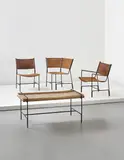 Mathieu Matégot, 'Panamaro' group of three garden chairs and table