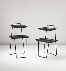 Two phone tables by Mathieu Matégot, 1953, Painted perforated metal, painted metal, sold Apr 2014