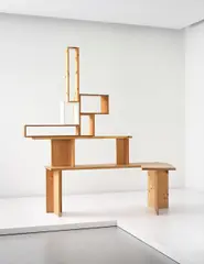 Unique desk and modular shelving unit by Martino Gamper, 2008, Walnut, cherry, cedar, elm, MDF, laminated wood, offered Apr 2014