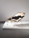Hans J. Wegner, Early 'Flag Halyard' armchair, model no. GE225, circa 1950, Chromium-plated tubular metal, painted tubular metal, halyard, wool, fabric