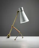 Tapio Wirkkala, Adjustable table lamp, model no. K 11-16, circa 1958, Tubular brass, leather-bound tubular brass, brass, painted aluminium