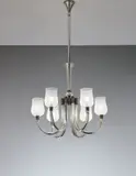 Carlo Scarpa, Important six-armed chandelier, model no. 5208, 1935, Filigrana specchiato glass, clear glass, nickel-plated brass