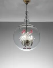 Seguso, Ceiling light, 1931-1935, Clear glass, coloured glass, brass