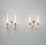 Angelo Lelii, Pair of wall lights, 1950s, Brass, tubular brass, frosted glass