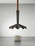 Studio B.B.P.R., Fireplace and hood, circa 1969, Marble, hammered sheet metal, copper