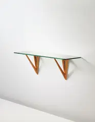 Wall-mounted console by Ico Parisi, circa 1955, Maple, glass, sold Apr 2014
