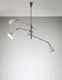 Arredoluce, Three-armed adjustable ceiling light, 1950s, Painted aluminium, tubular brass, painted brass, brass