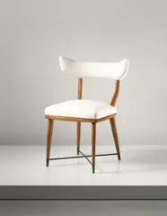 Rare side chair by Gio Ponti, circa 1940, Walnut, fabric, brass, sold Apr 2014