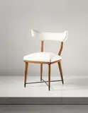 Gio Ponti, Rare side chair, circa 1940, Walnut, fabric, brass
