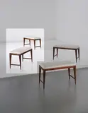 Gio Ponti, Pair of benches, circa 1940, Walnut, fabric