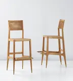 Gio Ponti, Pair of stools, from the Casinò di Sanremo, 1950, Oak, cane, brass, tubular brass