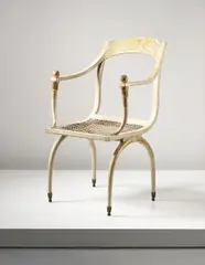 Jean-Joseph Chapuis, Armchair, from the Royal Palace of Laeken, Brussels, circa 1805, Painted laminated wood, gilted wood, cane, gilded bronze