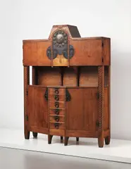 Armas Lindgren, Cabinet, circa 1904, Oak, copper, clock movement