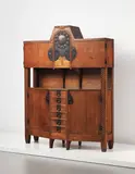 Armas Lindgren, Cabinet, circa 1904, Oak, copper, clock movement