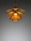 Poul Henningsen, Large and early ‘Septima’ ceiling light, type 5, circa 1929, Amber coloured glass, nickel-plated metal