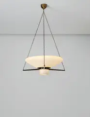 'Asplund’ ceiling light, designed for The Stockholm Library by Erik Gunnar Asplund, circa 1927, Opaque glass, patinated brass, sold Apr 2014