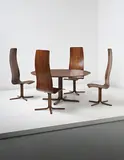 Arne Jacobsen, Important and rare set of four high-backed ‘Oxford’ dining chairs and dining table, designed for the dining hall, St. Catherine's College, Oxford
