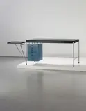 Arne Jacobsen, Rare desk, designed for the American Scandinavian Foundation, New York, 1952, Leather, chromium-plated tubular steel, ebony, painted wood