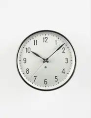 Wall clock by Arne Jacobsen, circa 1960, Painted metal, glass, sold Apr 2014