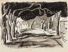 Louis Kahn, Street of the Elms, Gloucester, Cape Ann, Massachusetts, 1937, Conté crayon on paper