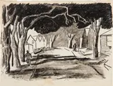 Louis Kahn, Street of the Elms, Gloucester, Cape Ann, Massachusetts, 1937, Conté crayon on paper