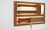 Gio Ponti, ‘Parete Organizzata’ illuminated wall unit, 1950-1953, Mahogany-veneered wood, Vitrex glass, frosted glass, painted brass, brass