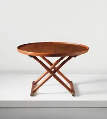 'Egyptian' folding table by Mogens Lassen, circa 1940, Cuban mahogany-veneered wood, Cuban mahogany, brass, sold Apr 2014