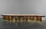 Frank Gehry, Unique monumental illuminated conference table, designed for the temporary offices of Chiat/Day Advertising Co., Venice, California, 1986, Pine, plastic laminate-covered pine, wood, metal