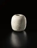 Spherical vase by Lucie Rie, circa 1972, Stoneware, white glaze, manganese speckle, sold Sep 2014