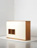 Rare double wardrobe and room divider, designed for la chambre d’étudiant de la Maison du Brésil, Cité Internationale Universitaire de Paris by Le Corbusier and Charlotte Perriand, 1957–1959, Oak, painted oak-veneered wood, plastic, painted metal, offered Sep 2014