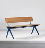 Jean Prouvé, ‘Marcoule’ bench, from the Centre d'études atomiques, Marcoule, 1955, Oak, painted bent steel, painted tubular steel