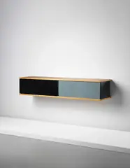 Wall-mounted sideboard by Charlotte Perriand, circa 1951, Painted bent sheet steel, oak, plastic, offered Sep 2014
