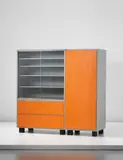 Cabinet, commissioned by the Brauner family, Saxony by Bauhaus Tischlerei-Werkstatt, circa 1927, Painted wood, glass, chromium-plated metal, sold Sep 2014