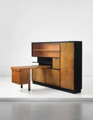 Unique cabinet with adjustable desk by Kálmán Lengyel, circa 1930, Painted wood, birch-veneered wood, nickel-plated metal, glass, sold Sep 2014