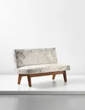 Bench, model no. PJ-SI-38-B, designed for the High Court, Chandigarh by Pierre Jeanneret, 1955, Teak, hide, sold Sep 2014