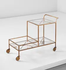Jean Royere, Serving trolley, circa 1950, Gilded metal, mirrored glass, glass