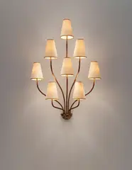 ‘Persane’ eight-armed wall light by Jean Royere, circa 1953, Painted and gilded metal, paper shades, sold Sep 2014