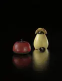 Henri Simmen and Eugenie O'Kin, Pot on tripod foot with stopper, 1920s, Stoneware with yellow crackle glaze, Bakelite stopper