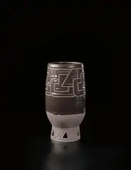 Henri Simmen, Tall vase with pierced foot, circa 1920, Stoneware with dark brown glaze and incised Art Deco designs