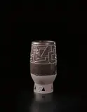 Henri Simmen, Tall vase with pierced foot, circa 1920, Stoneware with dark brown glaze and incised Art Deco designs