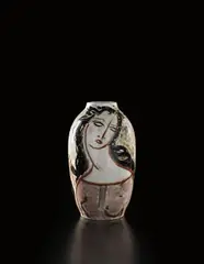 Vase with female bust by René Buthaud, circa 1920-1923, Stoneware with white glaze and an enamel painted design, offered Sep 2014