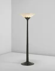 Albert Cheuret, Rare 'Torchère' standard lamp, circa 1925, Bronze, alabaster