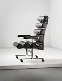 Joe Colombo, Unique prototype 'Roll' armchair, circa 1976, Leather, chromium-plated metal, painted metal