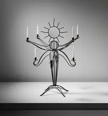 Candelabrum by André Dubreuil, 1986, Painted iron, copper, glass, sold Sep 2014