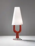 Pietro Chiesa, Early and rare table lamp, circa 1938, Painted wood, etched glass, fabric shade