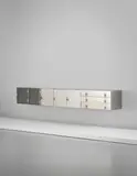 Vittorio Introini, Wall-mounted sideboard, model no. P500, circa 1970, Polished stainless steel, glass