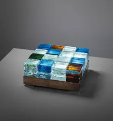 Giusto Toso, Rare 'Gogi-Gogi' game and table lamp, circa 1971, Coloured glass, clear glass, brass