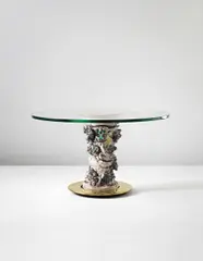 Lucio Fontana and Roberto Menghi, Unique centre table, model no. 1295 A, 1952, Earthenware, glass, brass