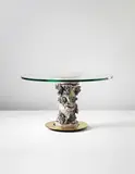 Unique centre table, model no. 1295 A by Lucio Fontana and Roberto Menghi, 1952, Earthenware, glass, brass, sold Sep 2014